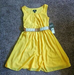 Nwt by & by yellow marigold lace belted‎ midi dress